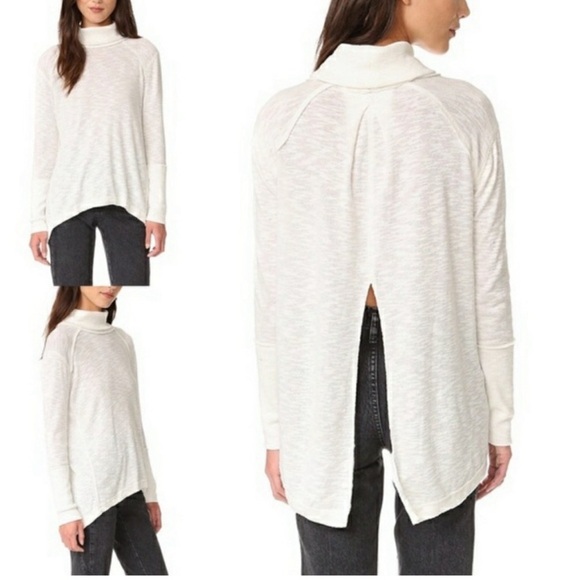 Free People We The Free Split Back Turtleneck White Ivory Size Large NWOT - Picture 2 of 8